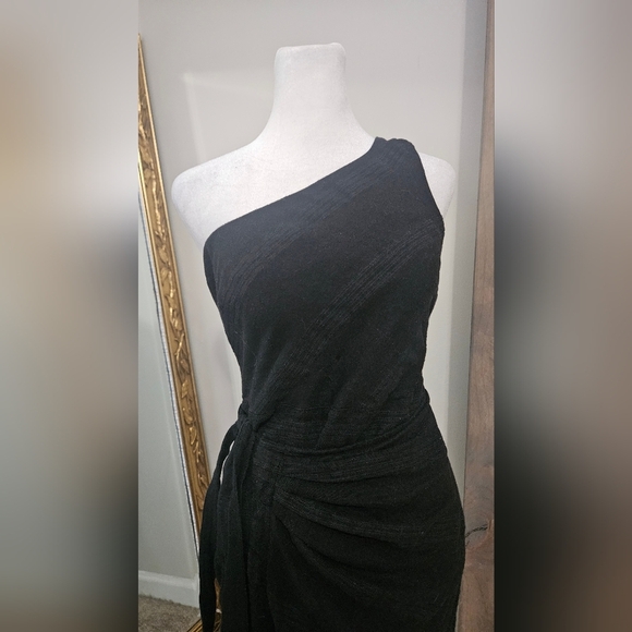 FREE PEOPLE At Leisure Midi One Shoulder Cotton/linen Dress In Black. XS - Picture 10 of 16